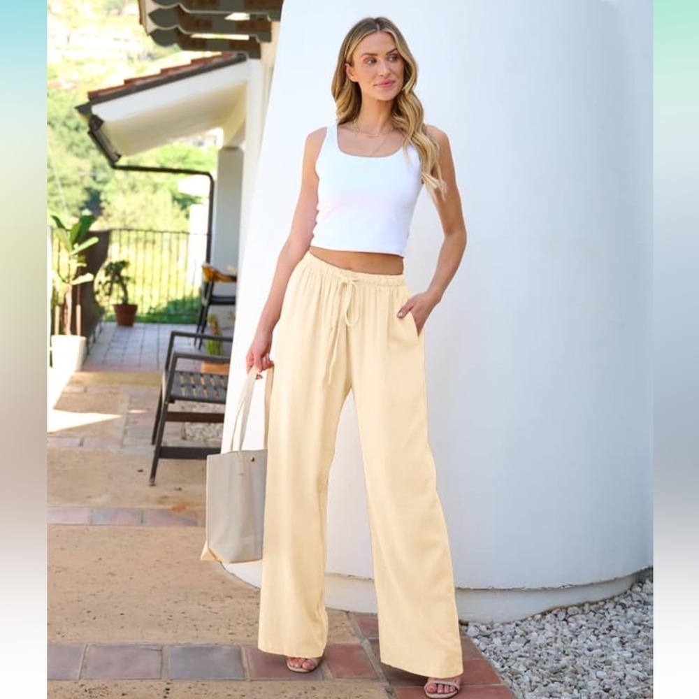 Linen Pants Women Flowy Wide Leg Beach Trouser Pants NWT
